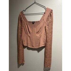 Wild Fable Bustier Coquette Ballet Top Womens XS Long Sleeve Lace Mauve Pink